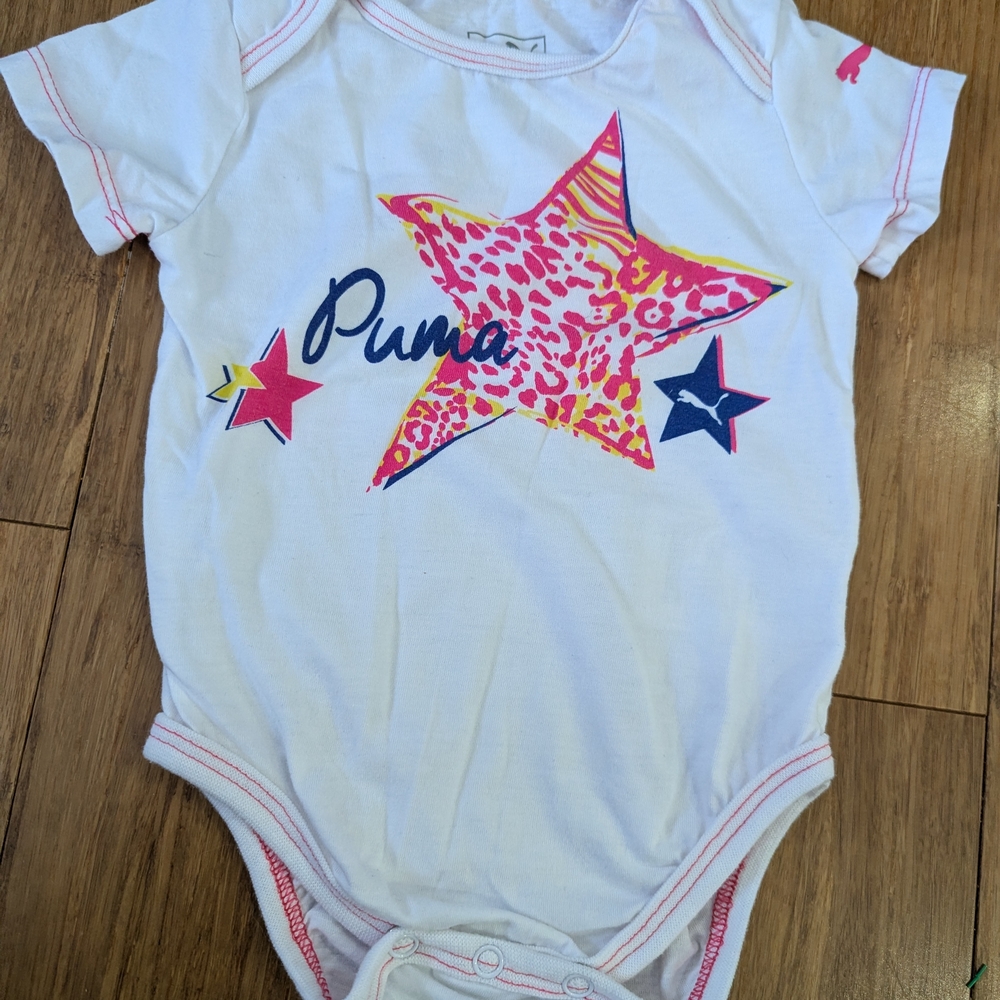 Puma White and Pink Leopard Star Bodysuit